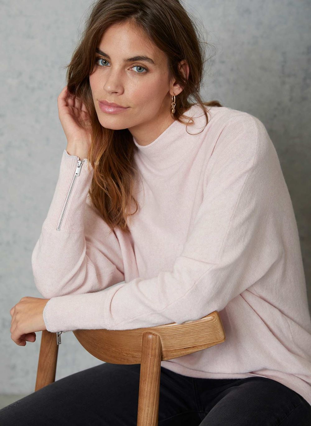 Pink Batwing High Neck Jumper