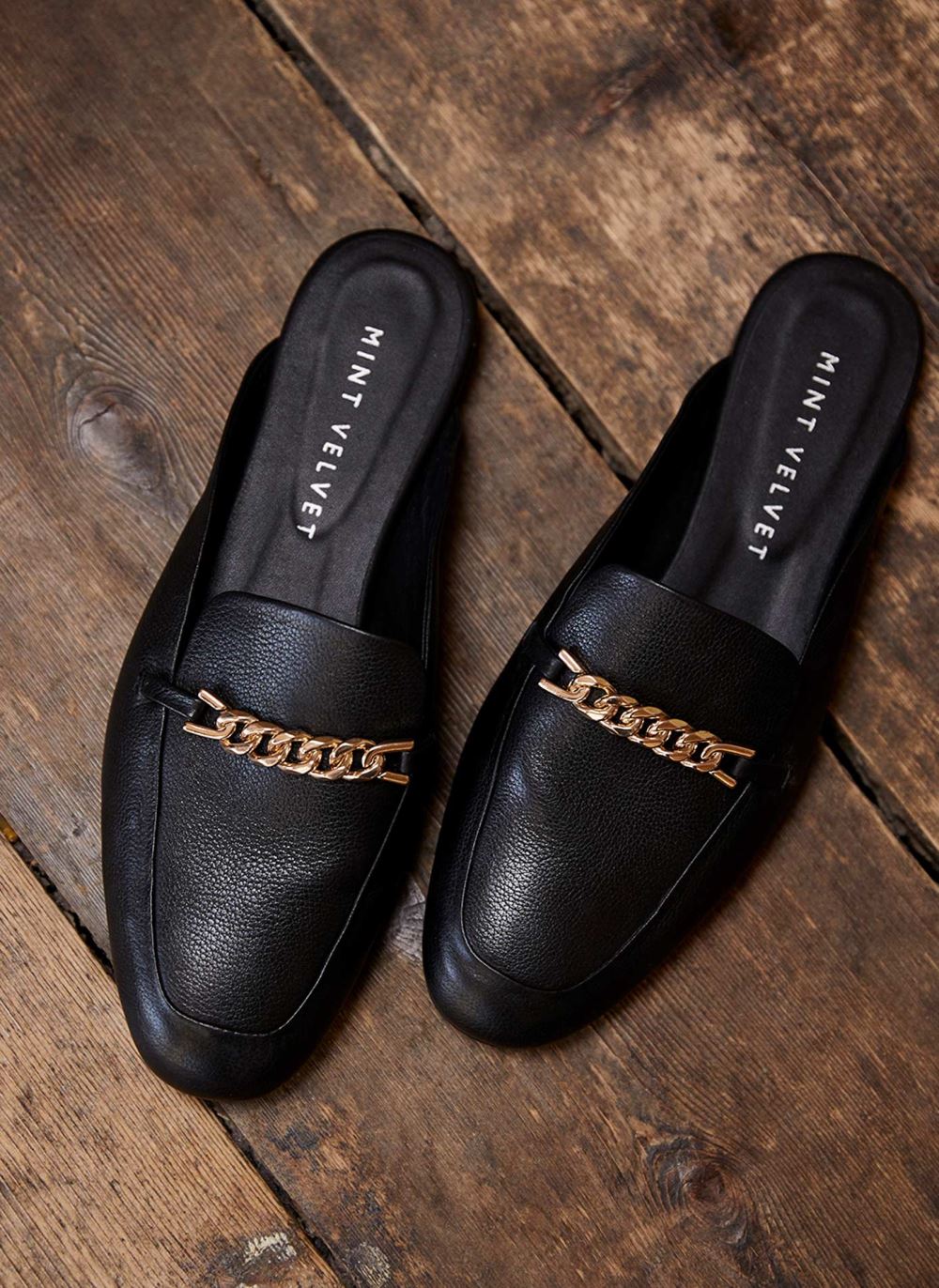 Faye Black Backless Loafers