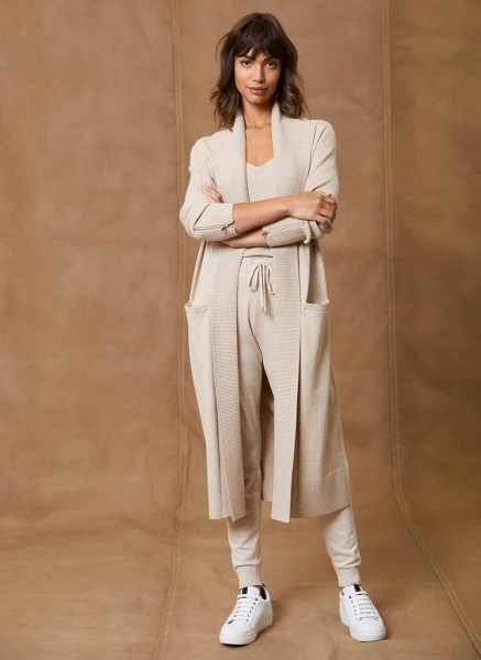 Beige Shawl Long Cardigan
