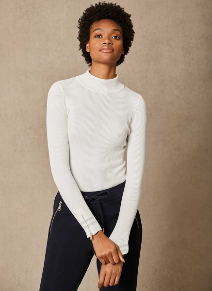 Cream Ribbed High Neck Jumper